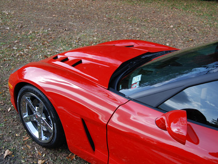 Corvette C6 Custom Designed Fiberglass Hood - Close-Up View